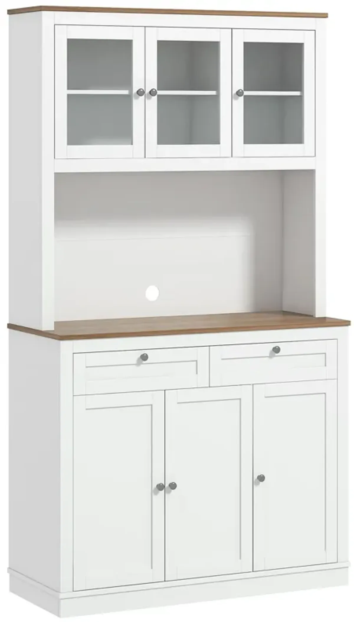 71" White Kitchen Pantry: Microwave Stand, 2 Drawers, 4 Cabinets