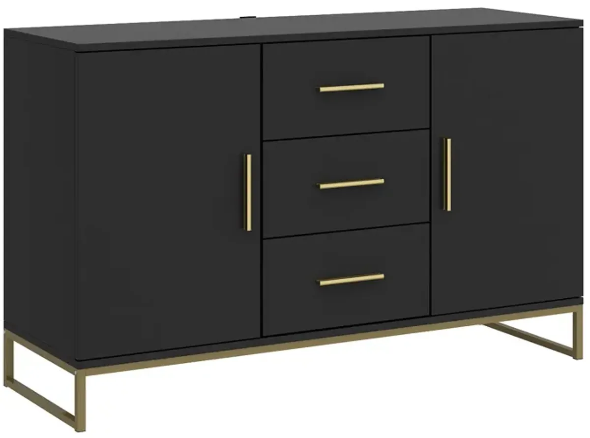 Black Storage Accent Cabinets with 3-Drawers and 2-Cabinets, Metal Legs Cupboard Floor-Standing Sideboard