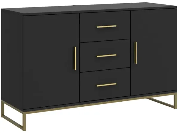 Black Storage Accent Cabinets with 3-Drawers and 2-Cabinets, Metal Legs Cupboard Floor-Standing Sideboard