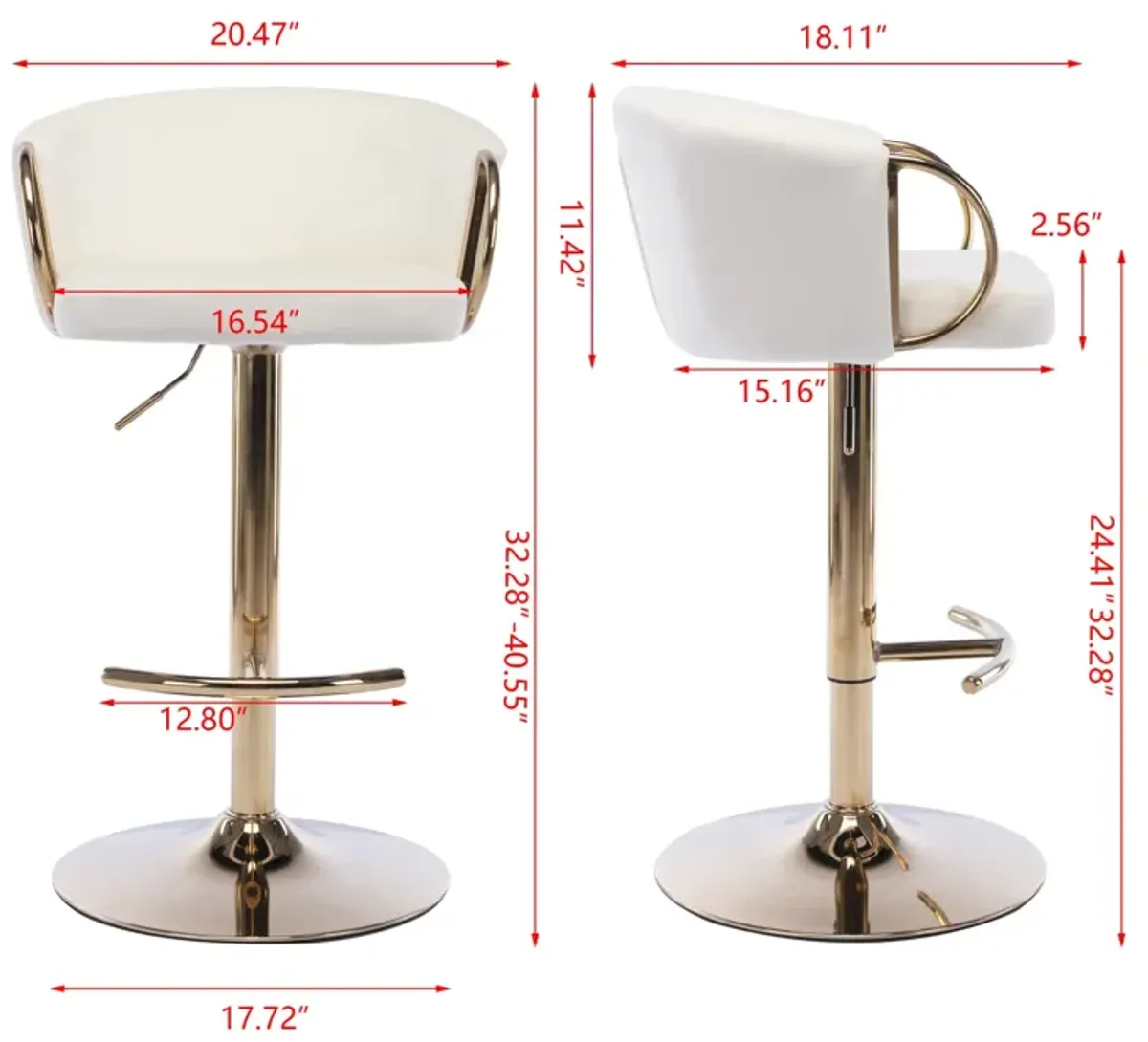 Set of 2 Bar Stools, with Chrome Footrest and Base Swivel Height Adjustable Mechanical Lifting Velvet + Golden Leg Simple Bar Stool-Ivory