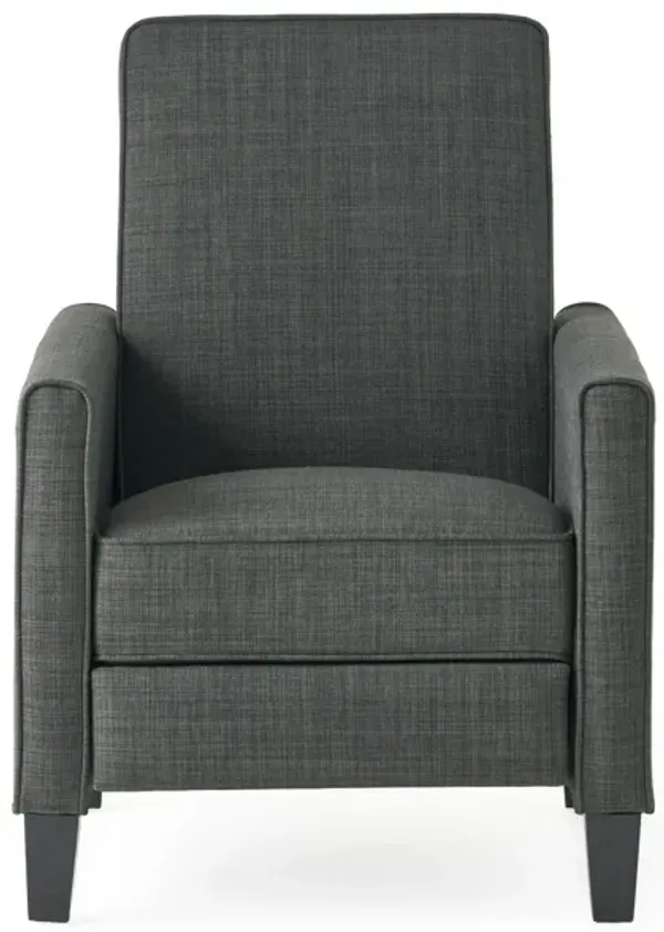 Zuca Pushback Recliner Club Chair, Premium Padded, Black Wood, Gray Linen - Benzara