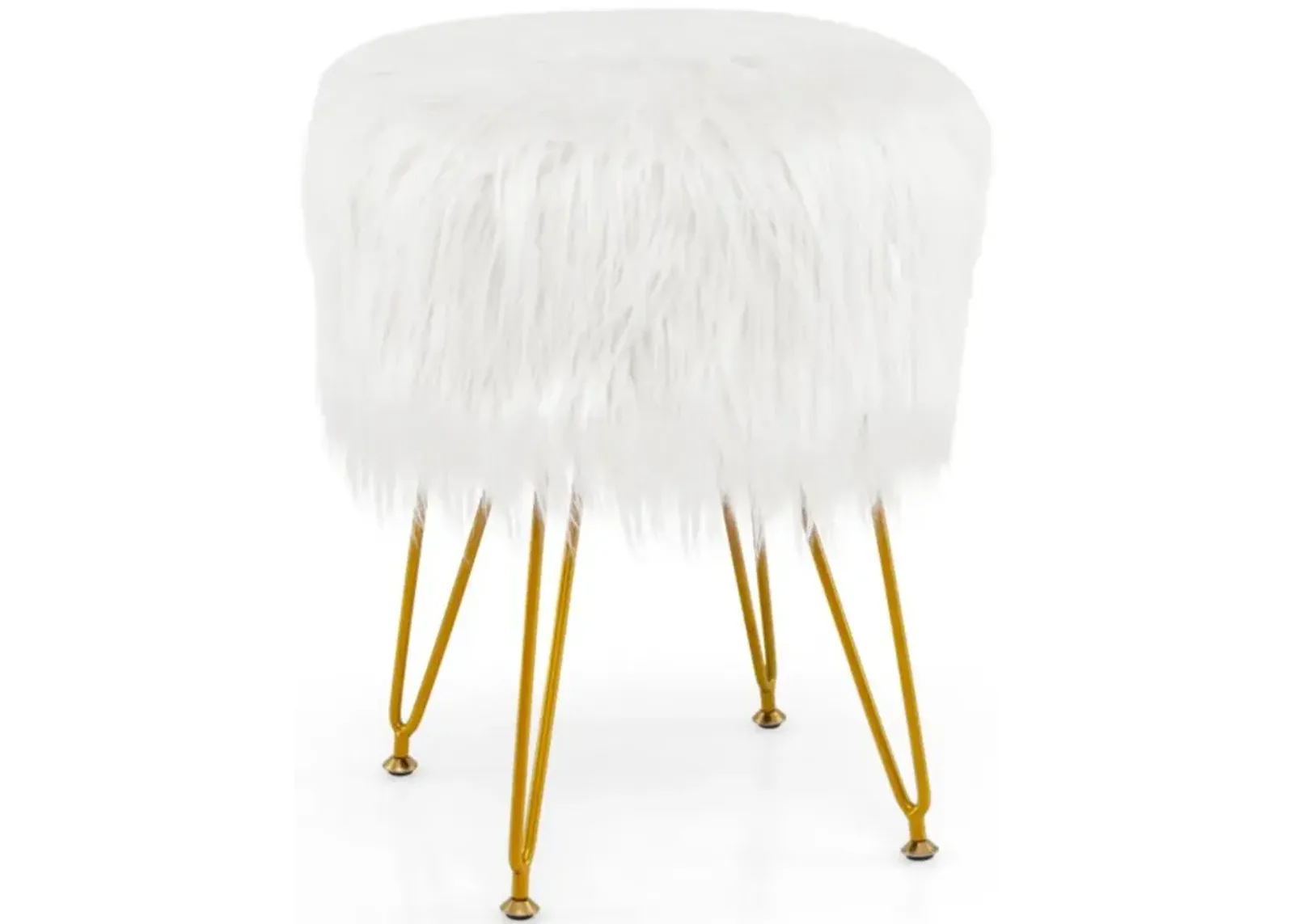 Hivvago Faux Fur Vanity Stool Chair with Metal Legs for Bedroom and Living Room-White