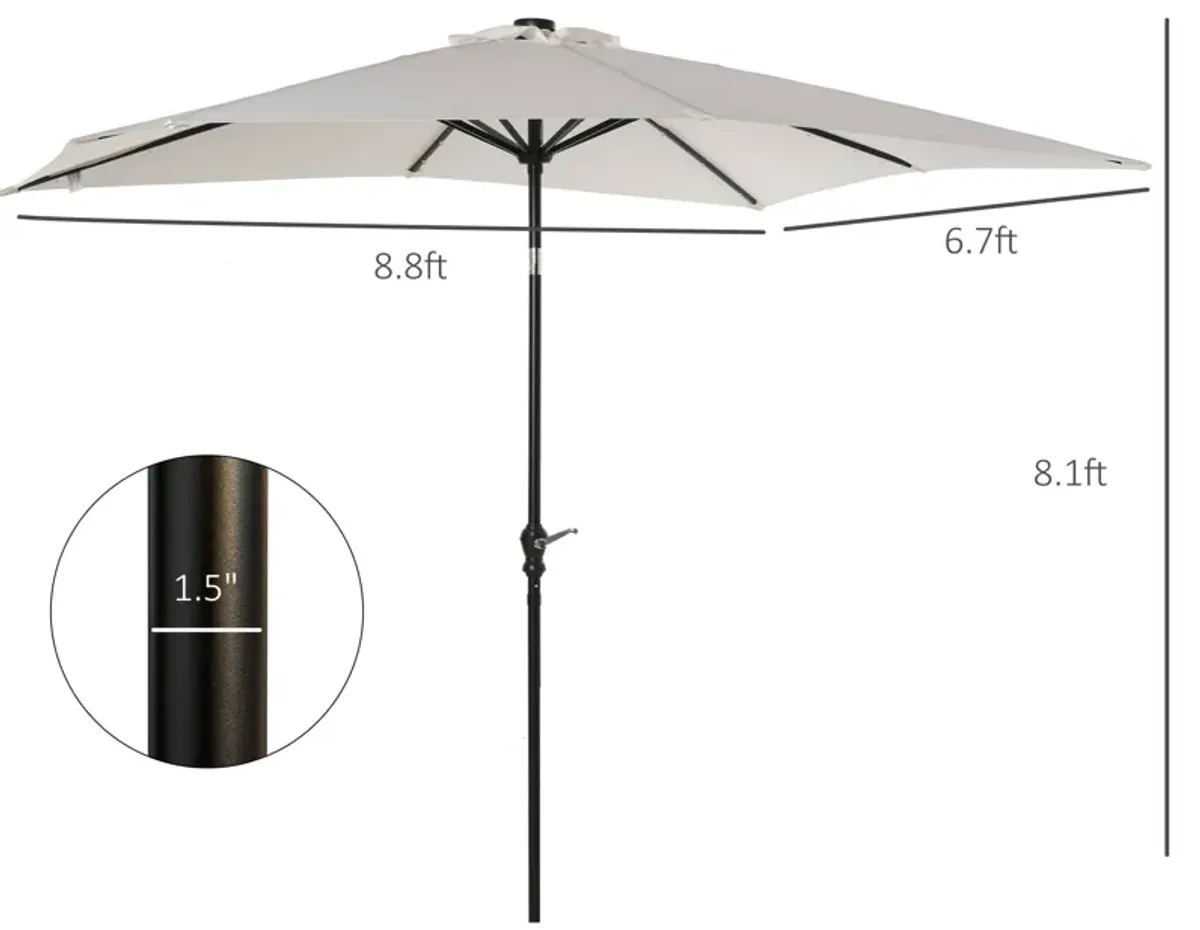 White Outdoor Canopy: 9x7 ft Patio Umbrella with Solar LEDs