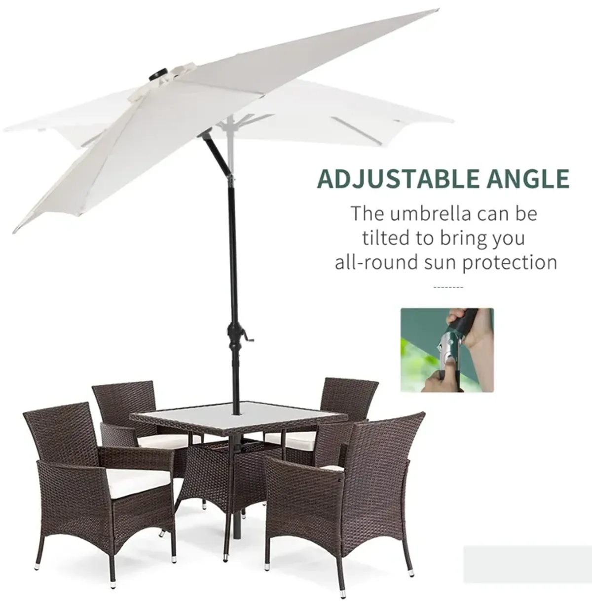 White Outdoor Canopy: 9x7 ft Patio Umbrella with Solar LEDs