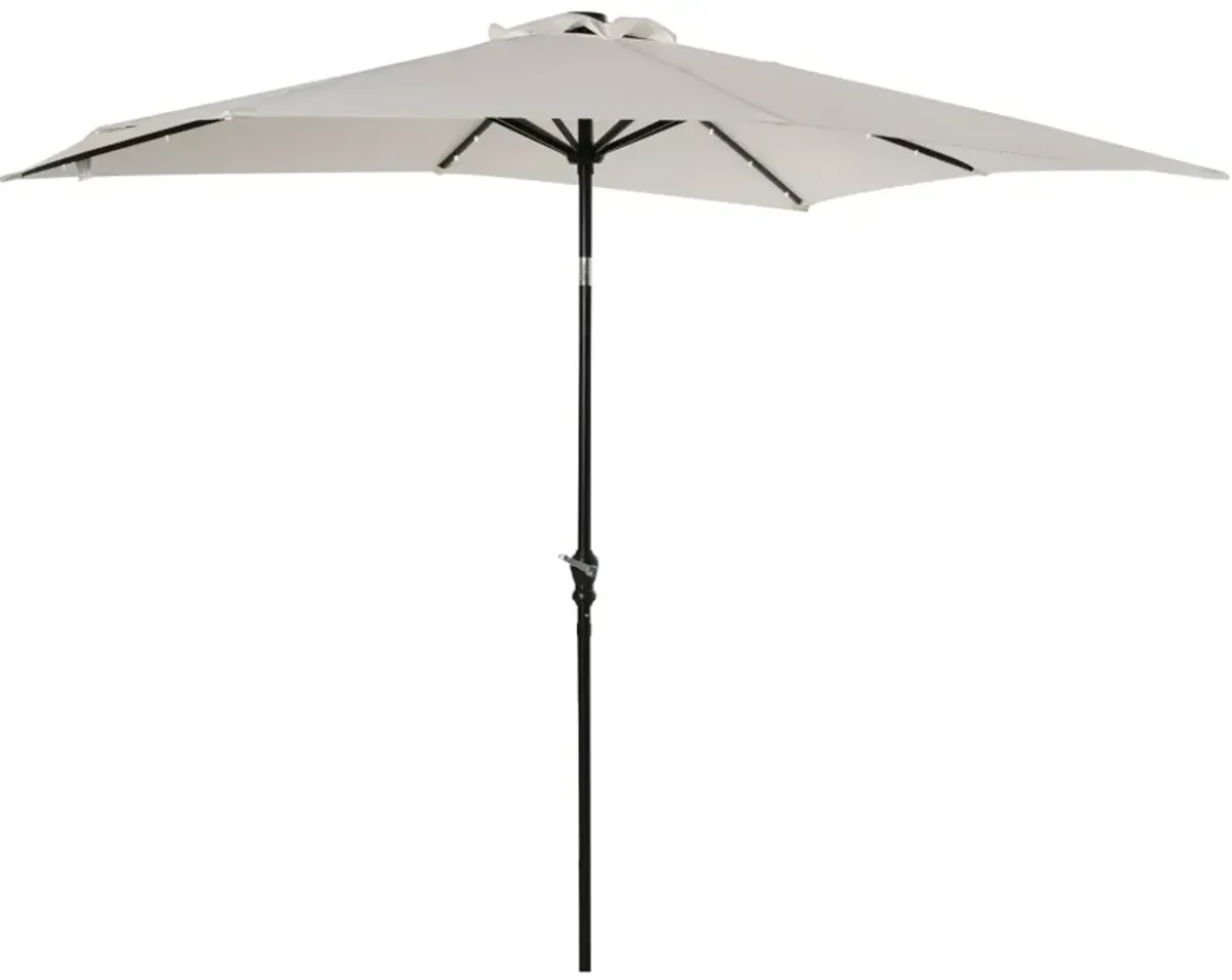 White Outdoor Canopy: 9x7 ft Patio Umbrella with Solar LEDs