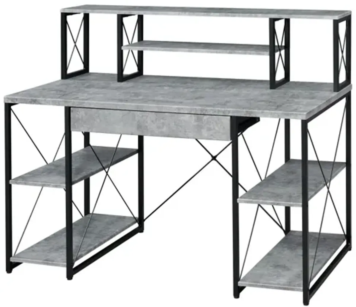 Amiel Desk, Faux Concrete & Black 92875