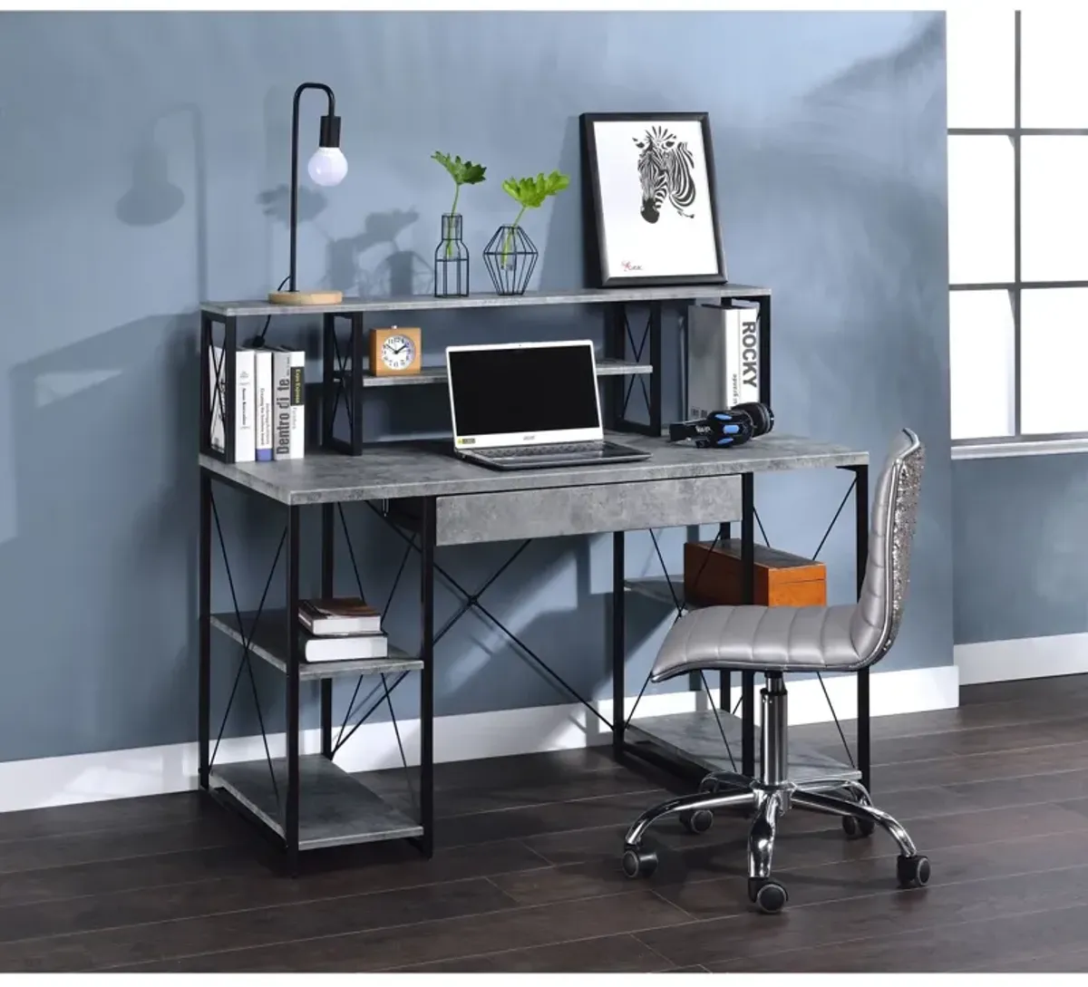 Amiel Desk, Faux Concrete & Black 92875