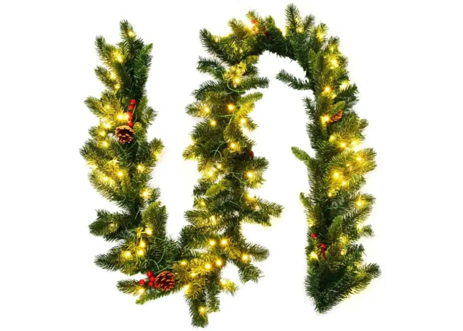 Hivvago 9 Feet Pre-lit Artificial Christmas Garland Red Berries with LED