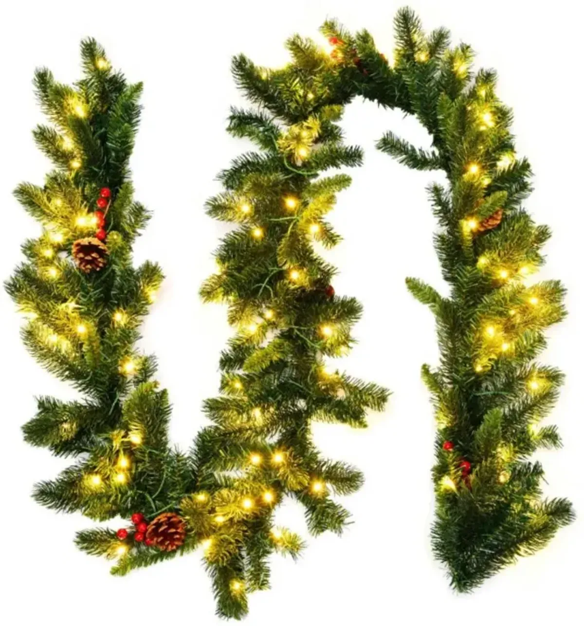 Hivvago 9 Feet Pre-lit Artificial Christmas Garland Red Berries with LED