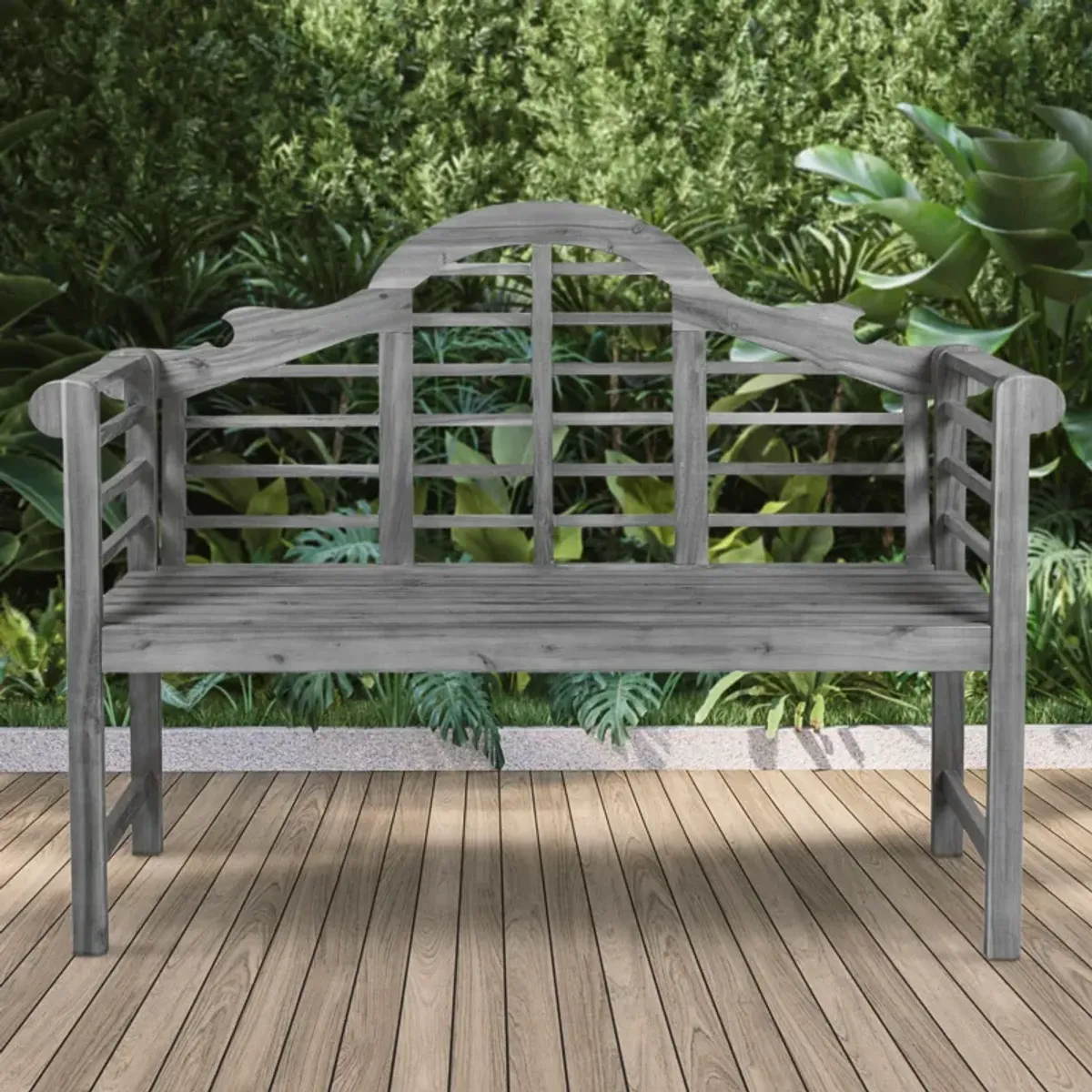 Lutyens Arched Acacia Wood Outdoor Garden Patio Bench