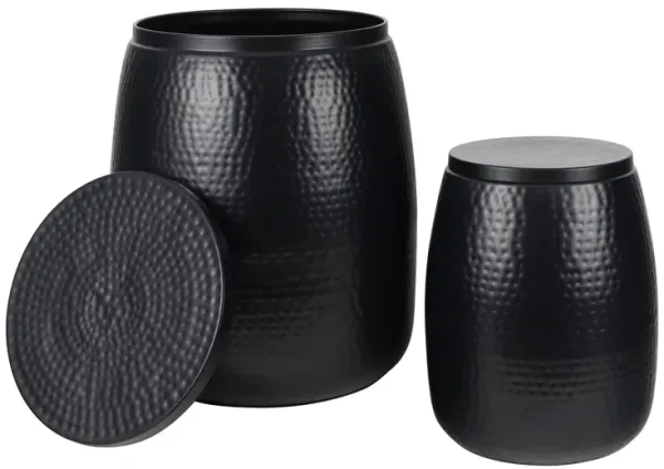 Merida Modern Rustic Hammered Metal Drum Storage Side Table with Lid