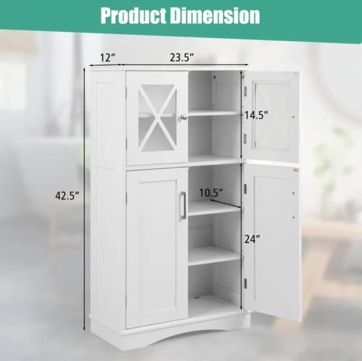 4 Doors Freeestanding Bathroom Floor Cabinet with Adjustable Shelves