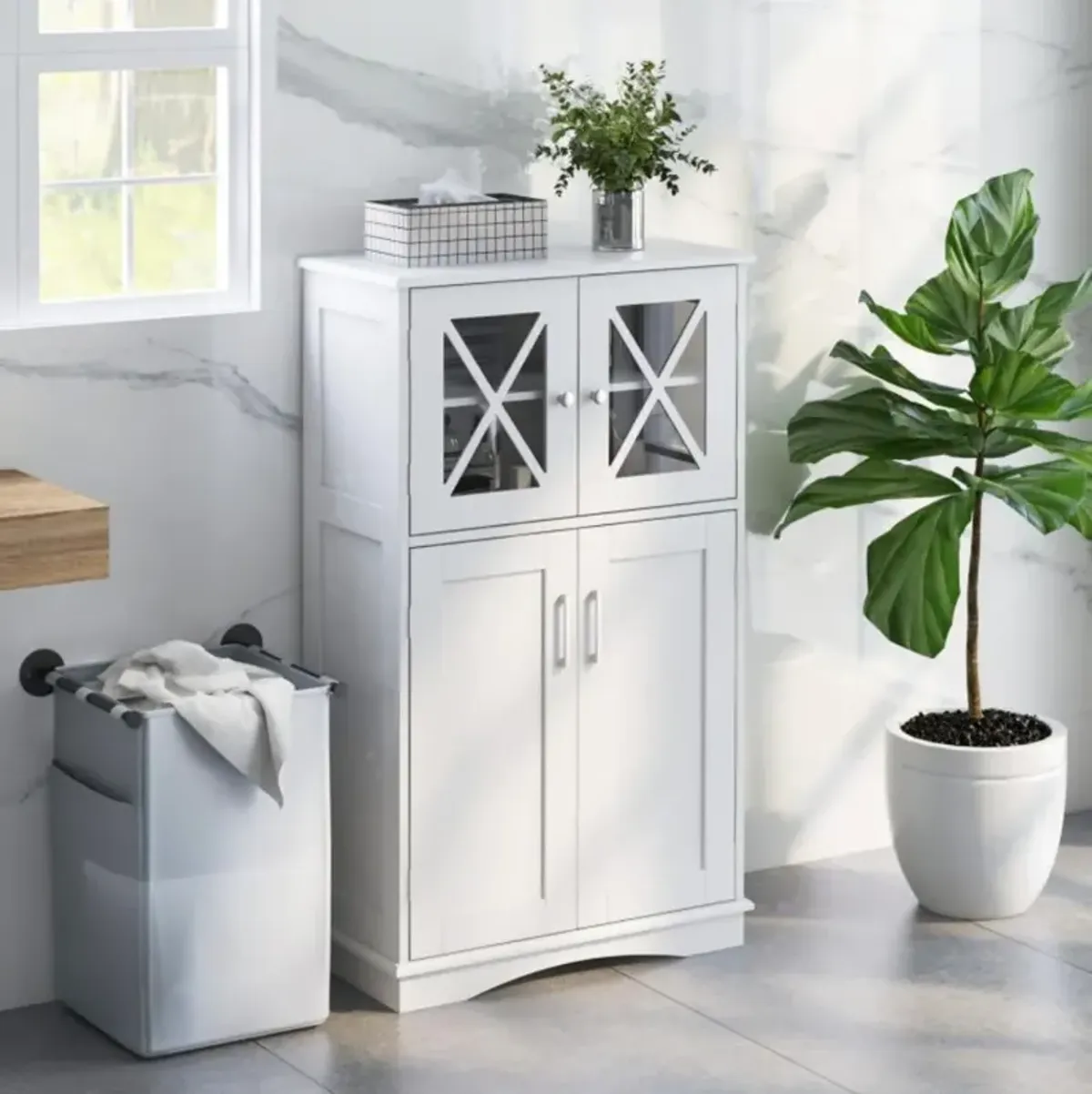 4 Doors Freeestanding Bathroom Floor Cabinet with Adjustable Shelves