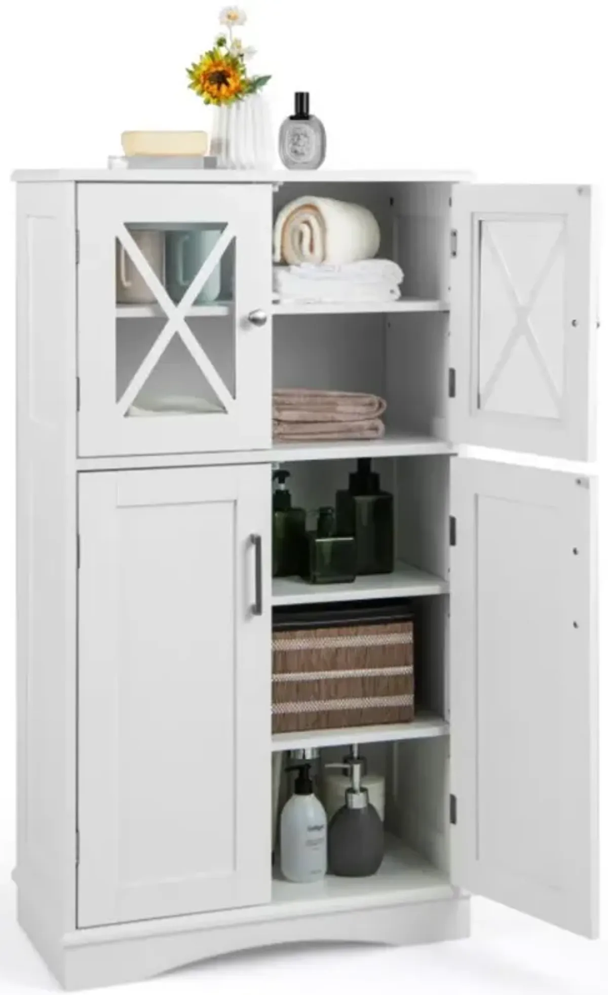 4 Doors Freeestanding Bathroom Floor Cabinet with Adjustable Shelves