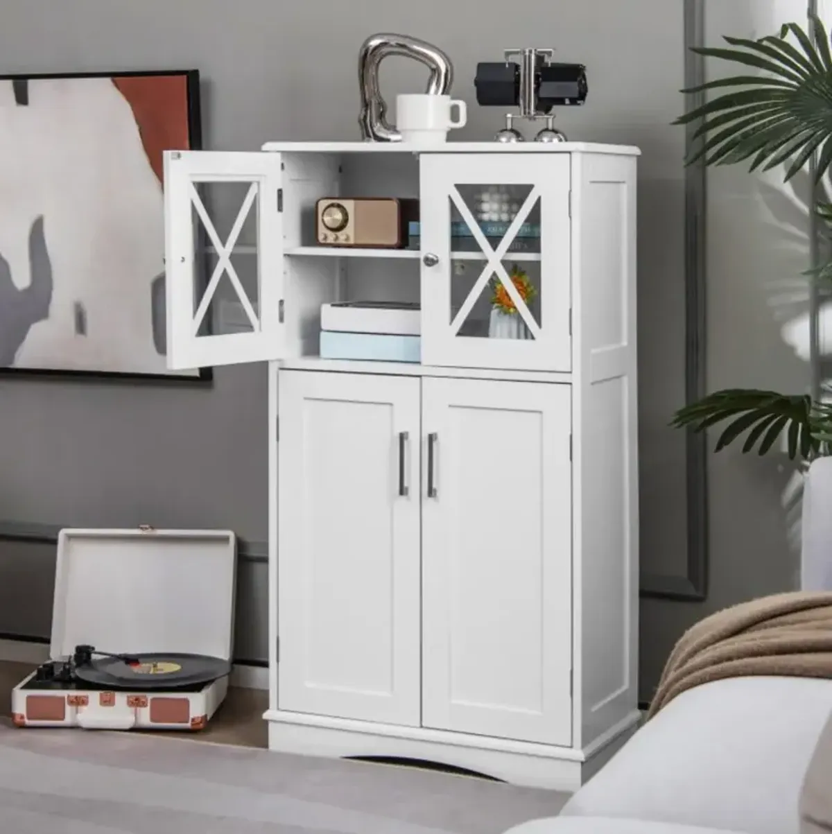 4 Doors Freeestanding Bathroom Floor Cabinet with Adjustable Shelves