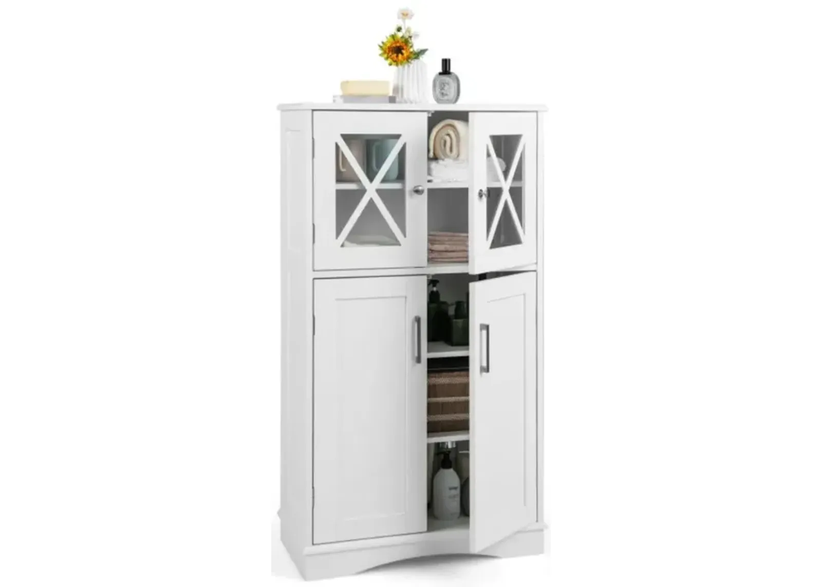 4 Doors Freeestanding Bathroom Floor Cabinet with Adjustable Shelves