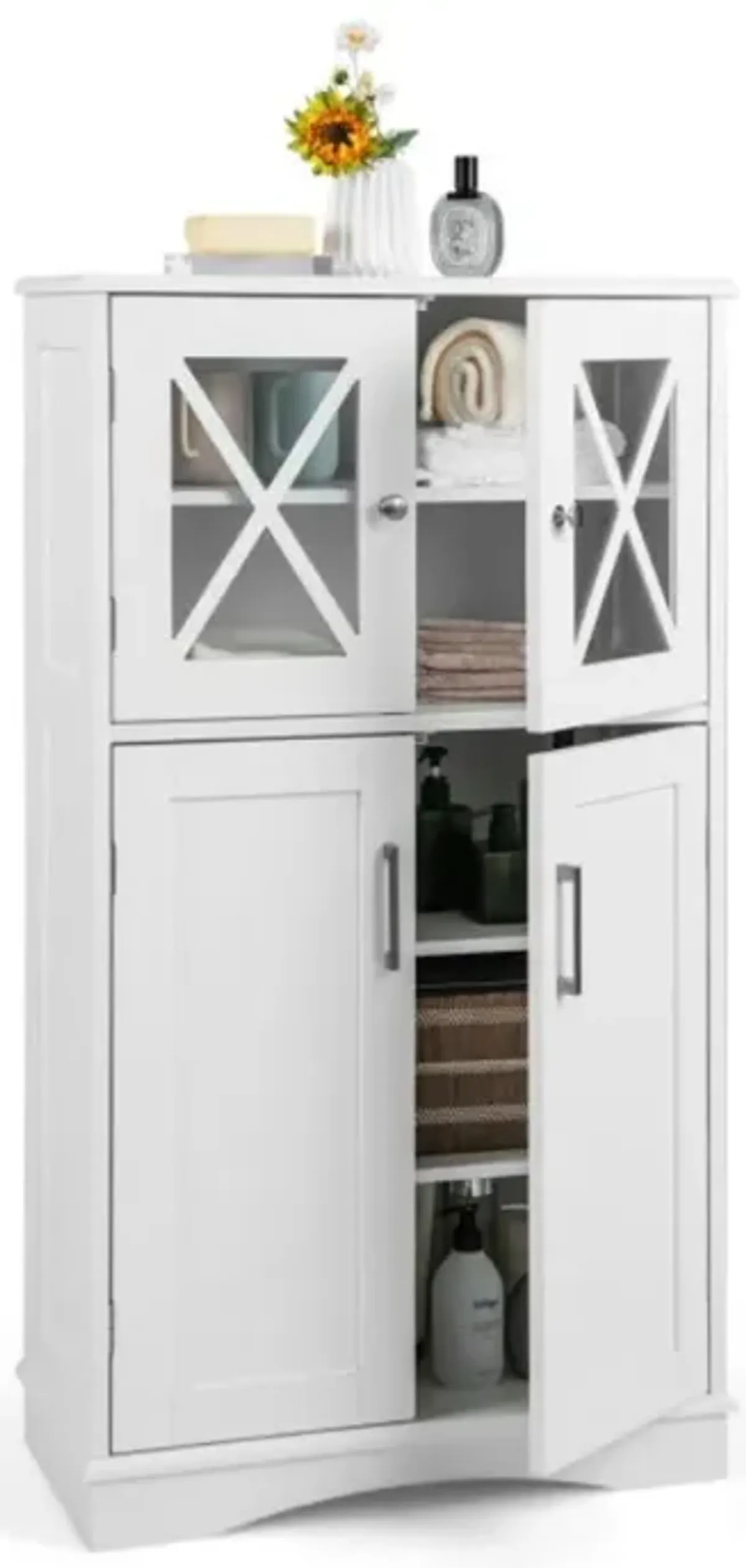 4 Doors Freeestanding Bathroom Floor Cabinet with Adjustable Shelves