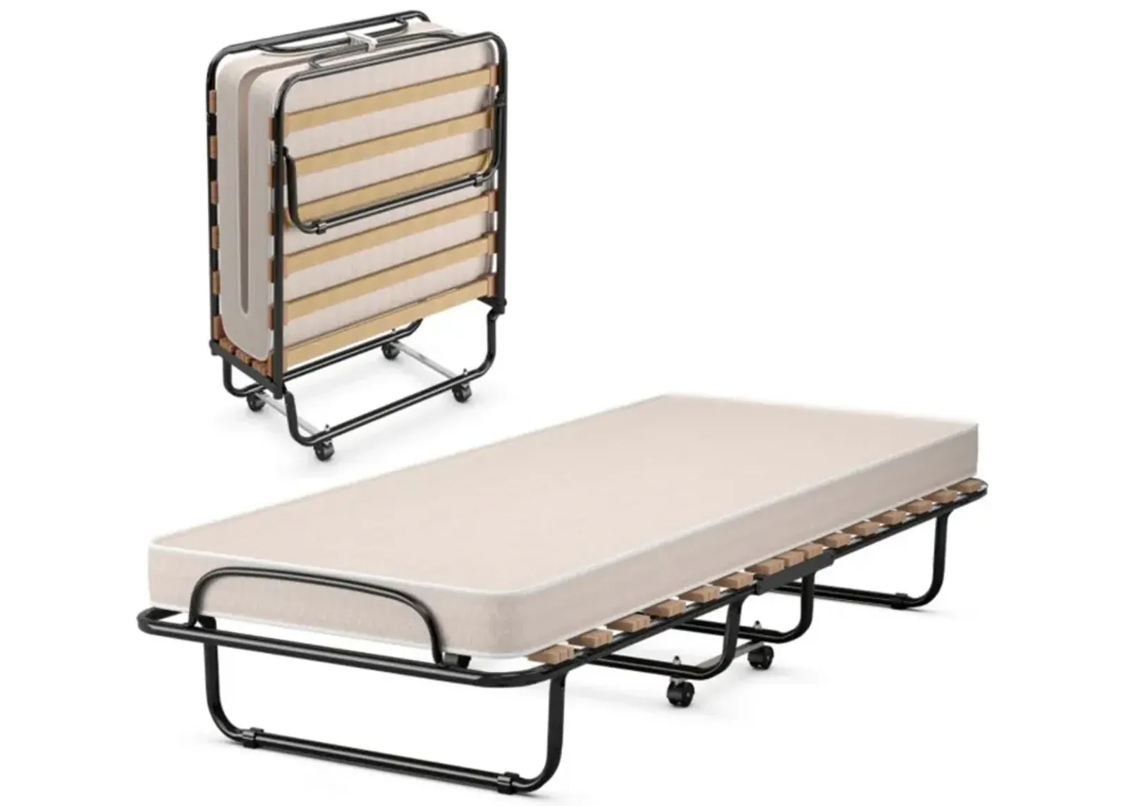 Hivvago Portable Folding Bed with Memory Foam Mattress and Sturdy Metal Frame Made in Italy