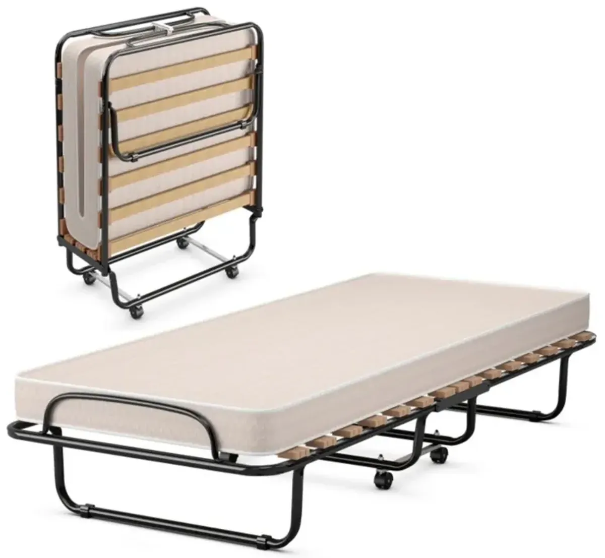 Hivvago Portable Folding Bed with Memory Foam Mattress and Sturdy Metal Frame Made in Italy