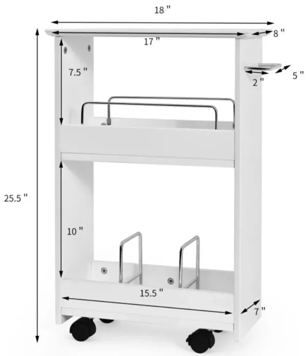 Hivvago Slim Rolling 3-Tier Bathroom  Mobile Shelving Cabinet wih Handle