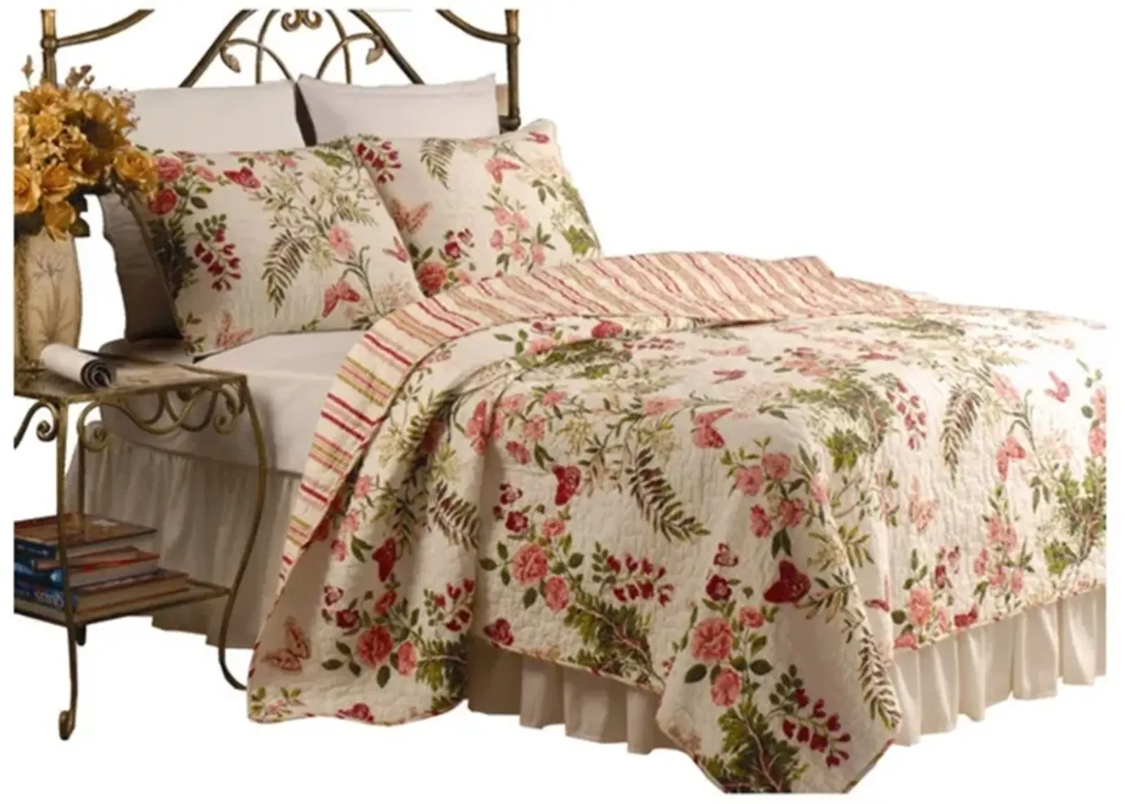 QuikFurn Full / Queen size Piece 100% Cotton Quilt Set Crimson Clover Floral