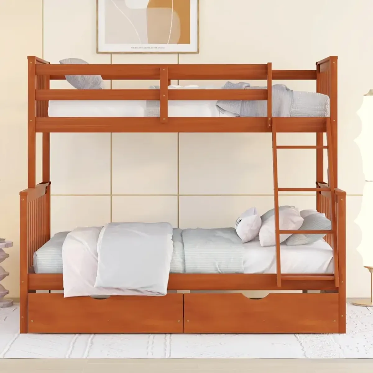 Twin-Over-Full Bunk Bed With Ladders And Two Storage Drawers