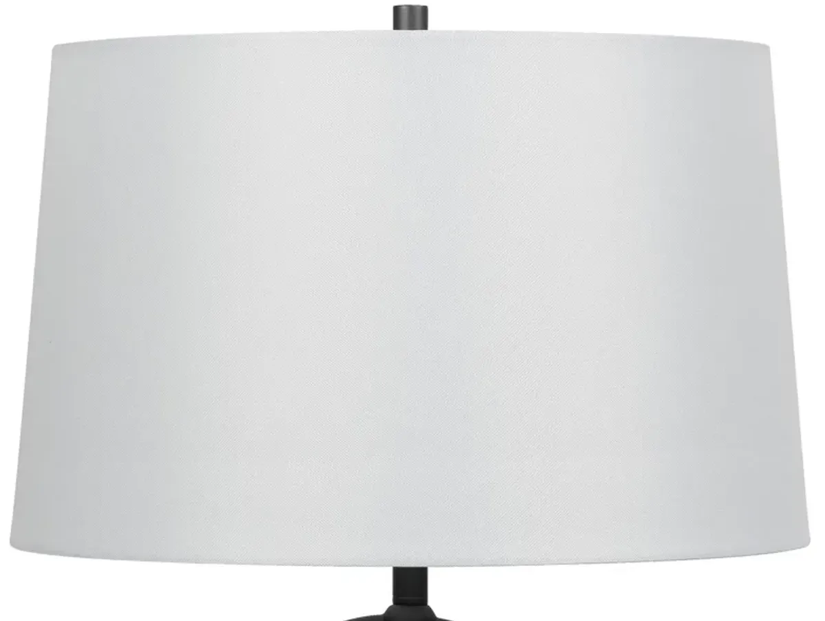 31 Inch Table Lamp, Crackled Black Glass w Night Light, White Shade - Benzara