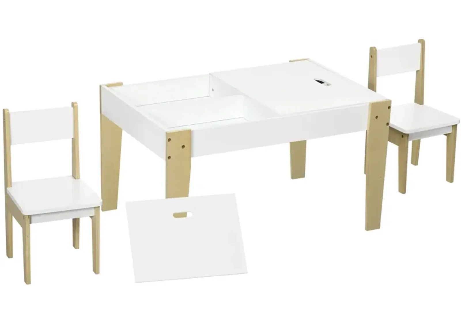 White Kids' Activity Center: 3-Piece Table & Chair Set with Storage