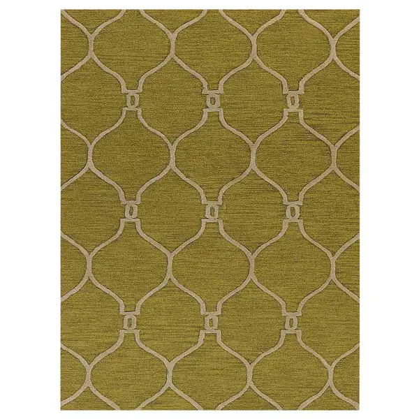 RUGSOTIC CARPETS HAND TUFTED WOOL ECO-FRIENDLY AREA RUGS  - 3'x5', Rectangle Shape, Green & Beige, Geometric Modern Design, High Pile Handmade Area Rugs for Living Room, Bed Room (K01004)