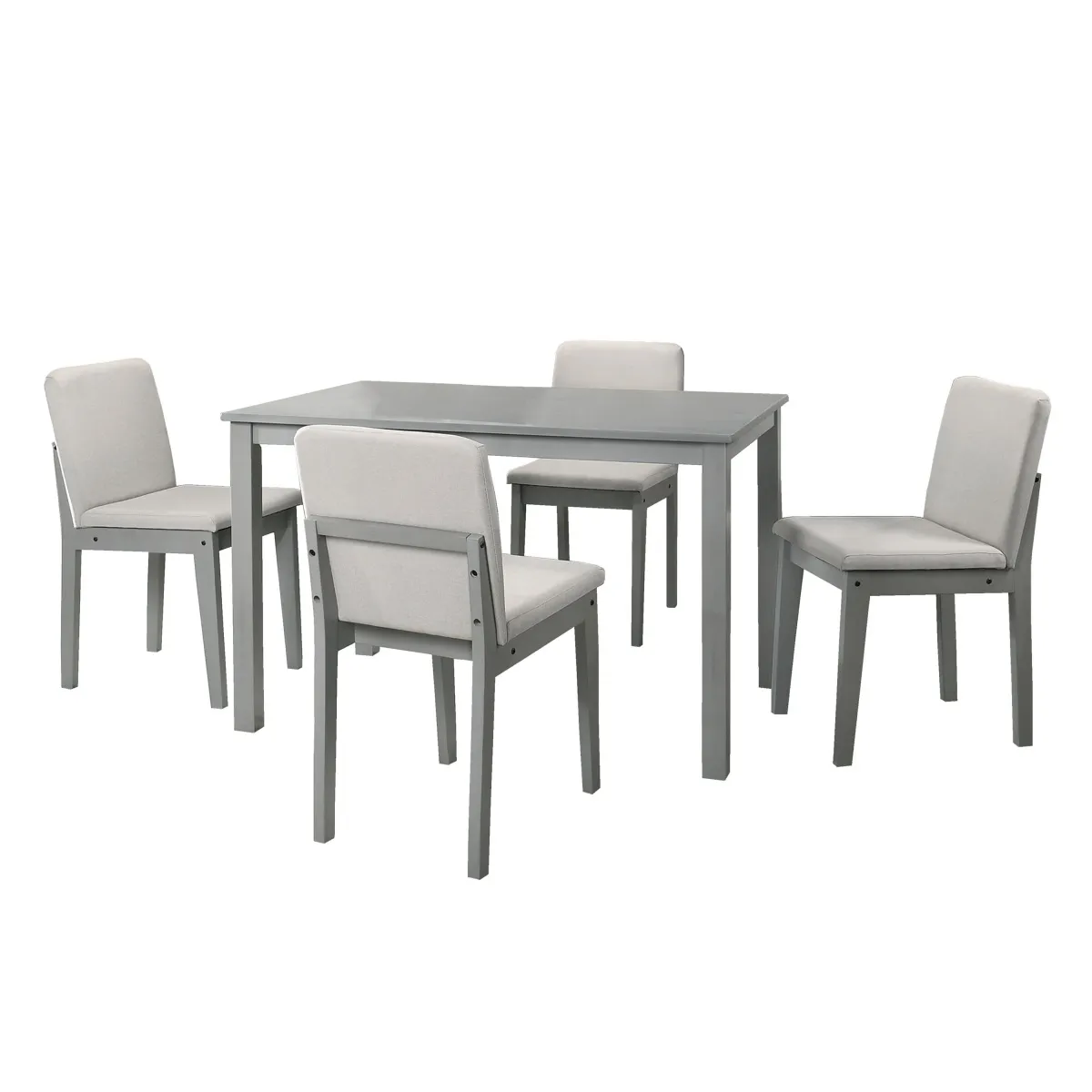 Grey Finish 5pc Dining Room Set Dining Table 4x Chairs Beige Fabric Chair Seat Kitchen Breakfast Dining room Furniture Rubberwood Veneer Unique Design