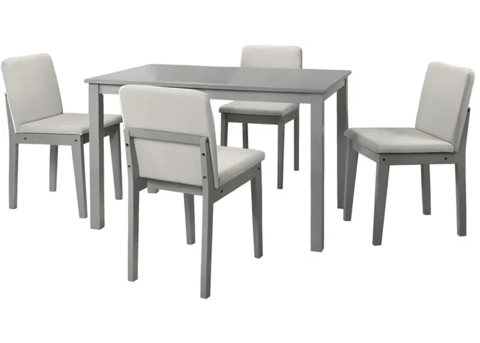 Grey Finish 5pc Dining Room Set Dining Table 4x Chairs Beige Fabric Chair Seat Kitchen Breakfast Dining room Furniture Rubberwood Veneer Unique Design