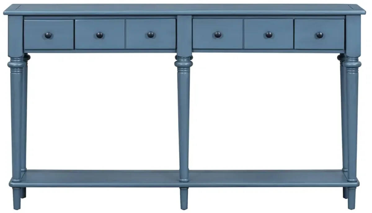 Gewnee Retro Console Table with 4 Drawers and Open Shelf (Navy Blue)