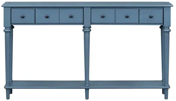 Gewnee Retro Console Table with 4 Drawers and Open Shelf (Navy Blue)