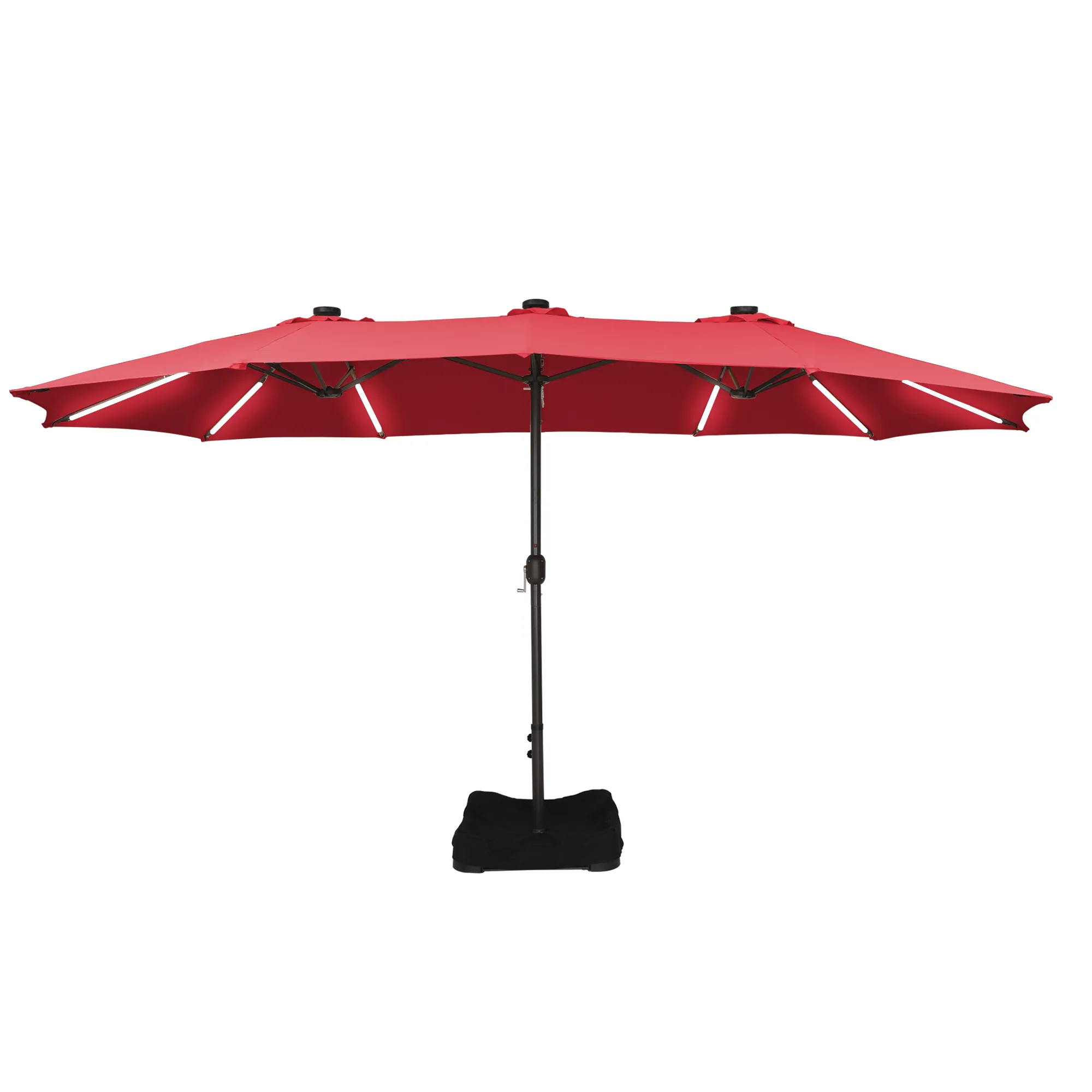 15 FT Patio Market Umbrella with Base and Solar LED Strip Lights