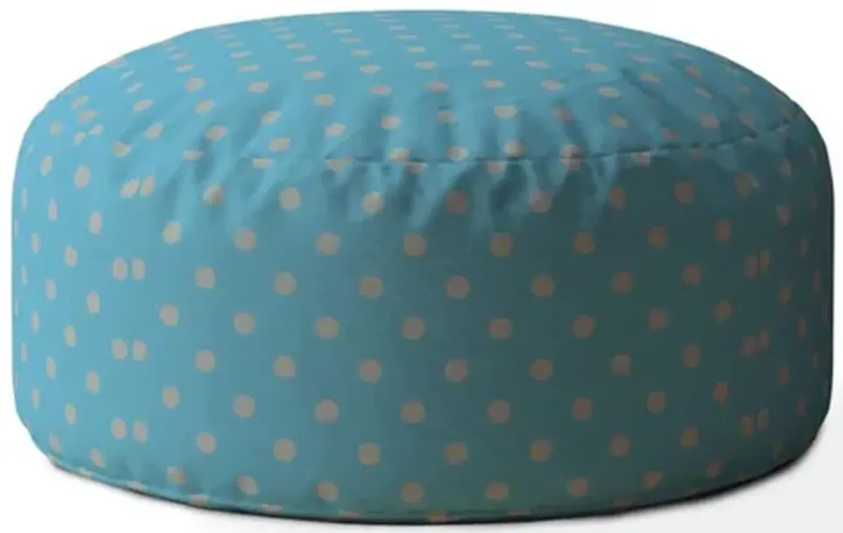 Homezia 24" Blue And Grey Cotton Round Polka Dots Pouf Ottoman