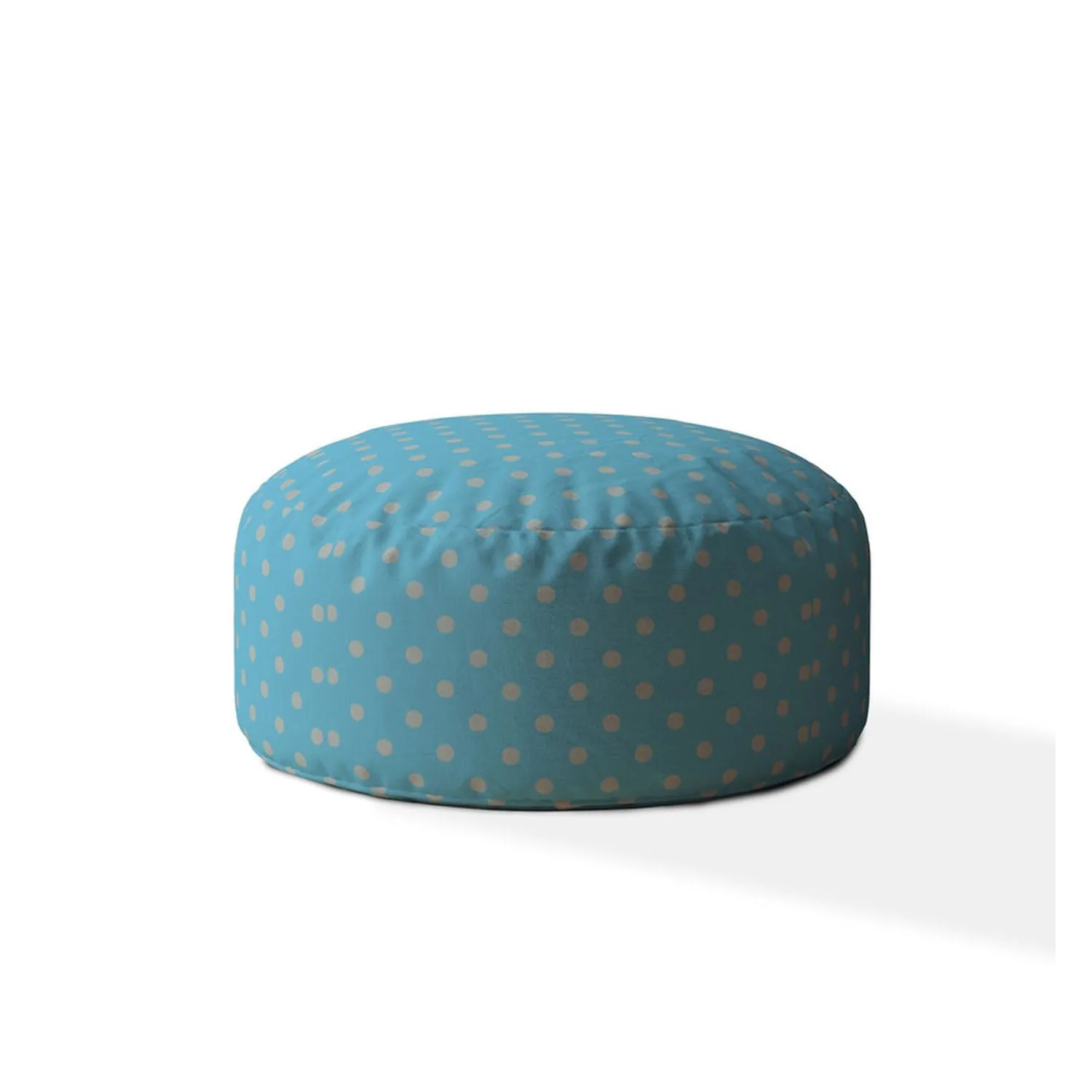 Homezia 24" Blue And Grey Cotton Round Polka Dots Pouf Ottoman