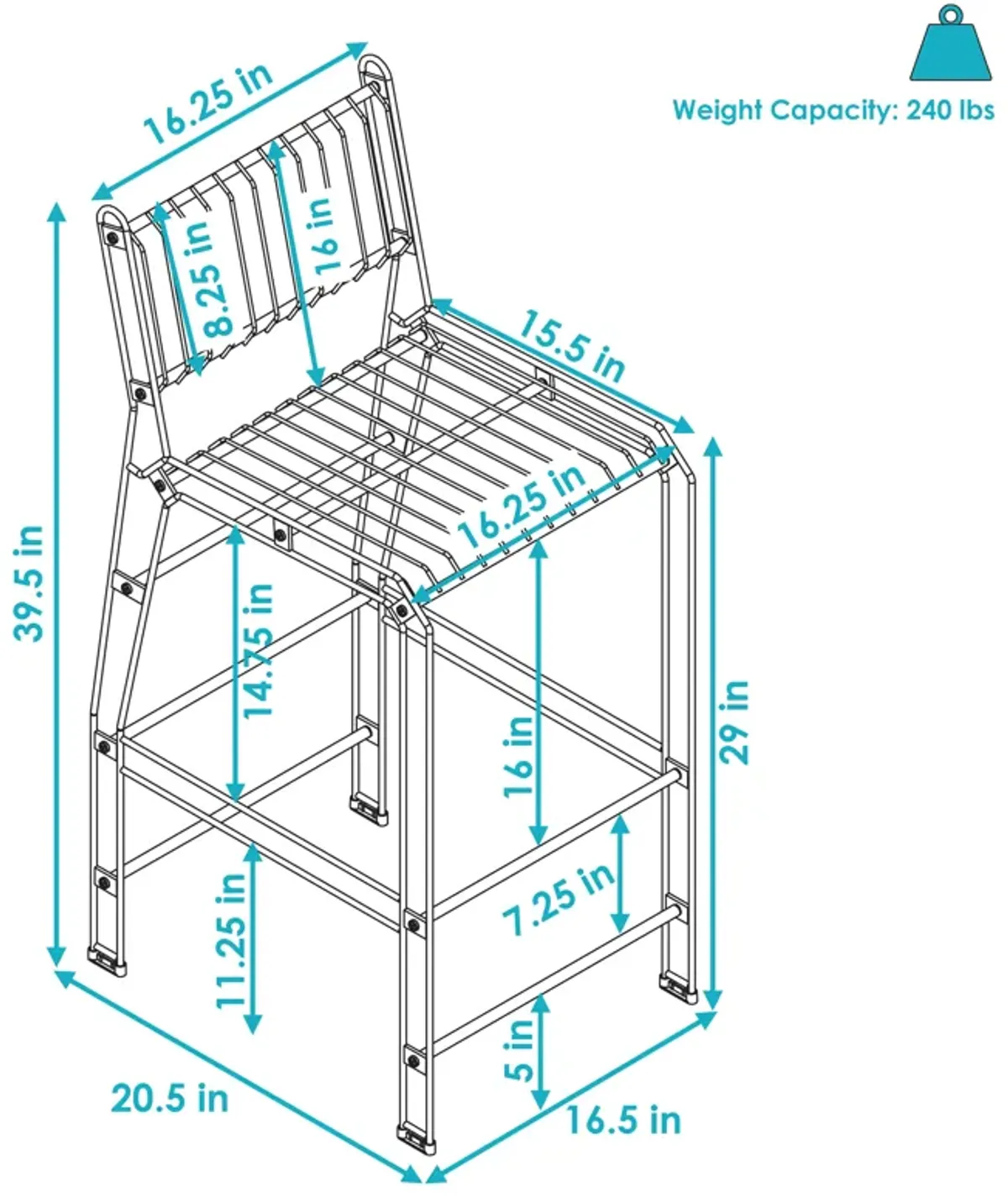 Sunnydaze Steel Wire Indoor and Outdoor Bar Chair - Black