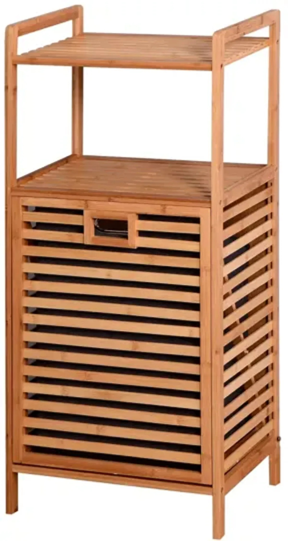 Bathroom Laundry Basket Bamboo Storage Basket With 2-Tier Shelf 17.32 X 13 X 37.8 Inch