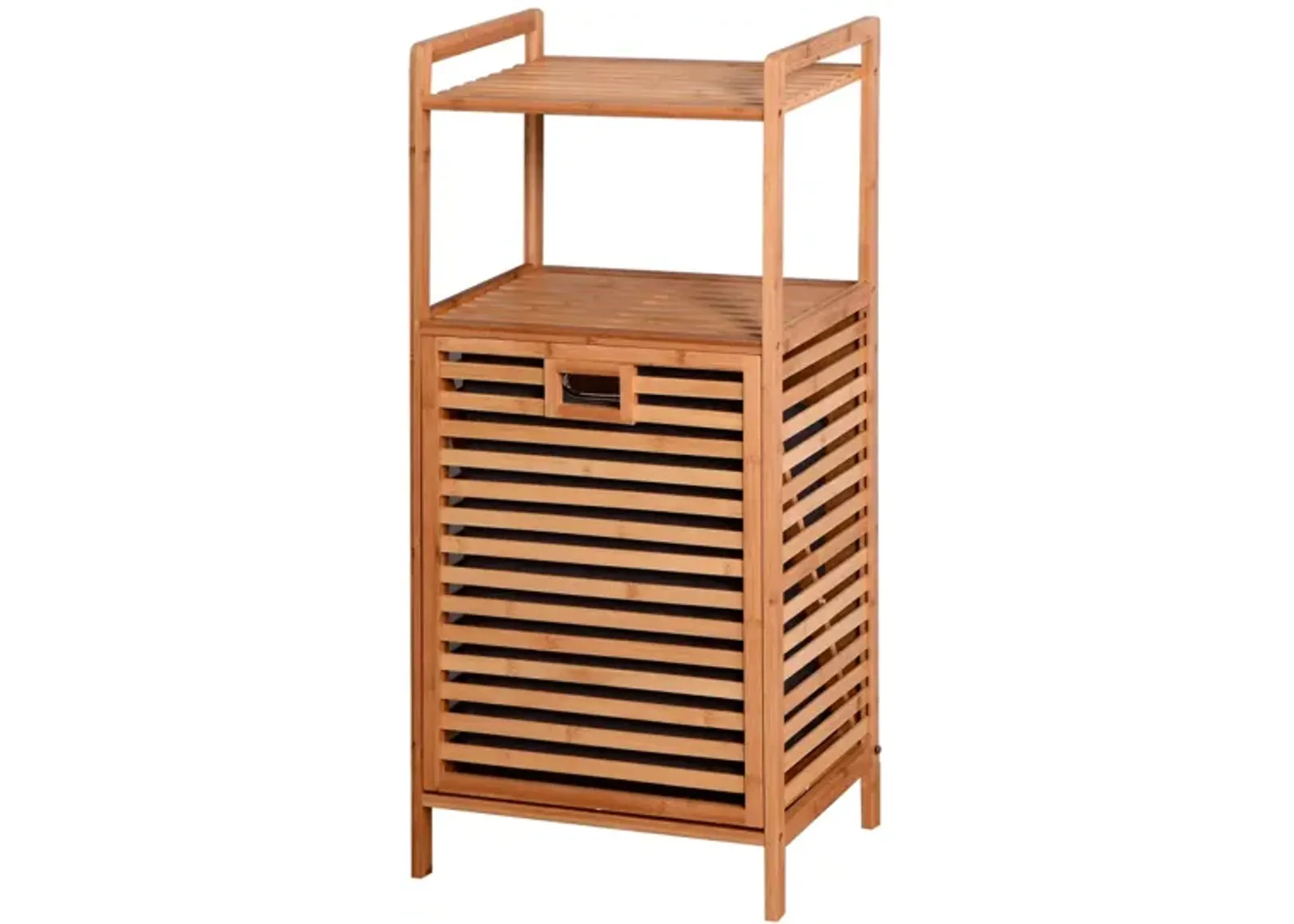 Bathroom Laundry Basket Bamboo Storage Basket With 2-Tier Shelf 17.32 X 13 X 37.8 Inch