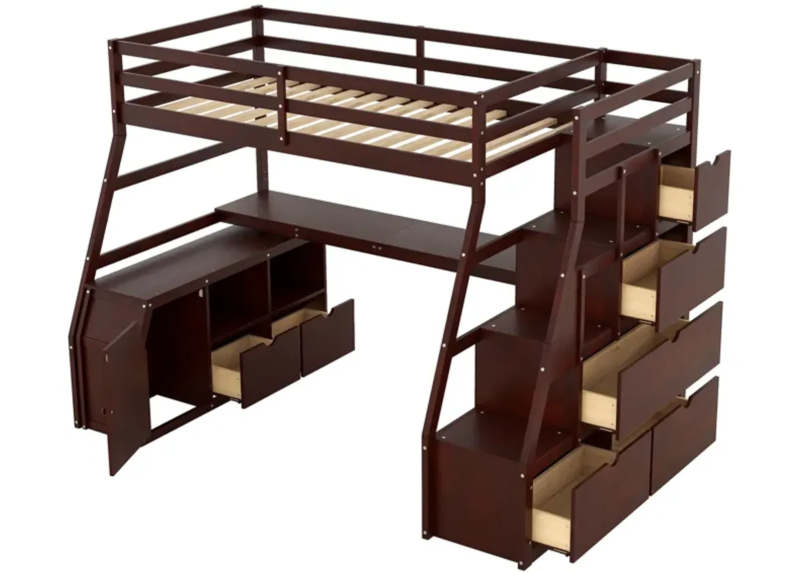 Twin Size Loft Bed With With 7 Drawers 2 Shelves And Desk