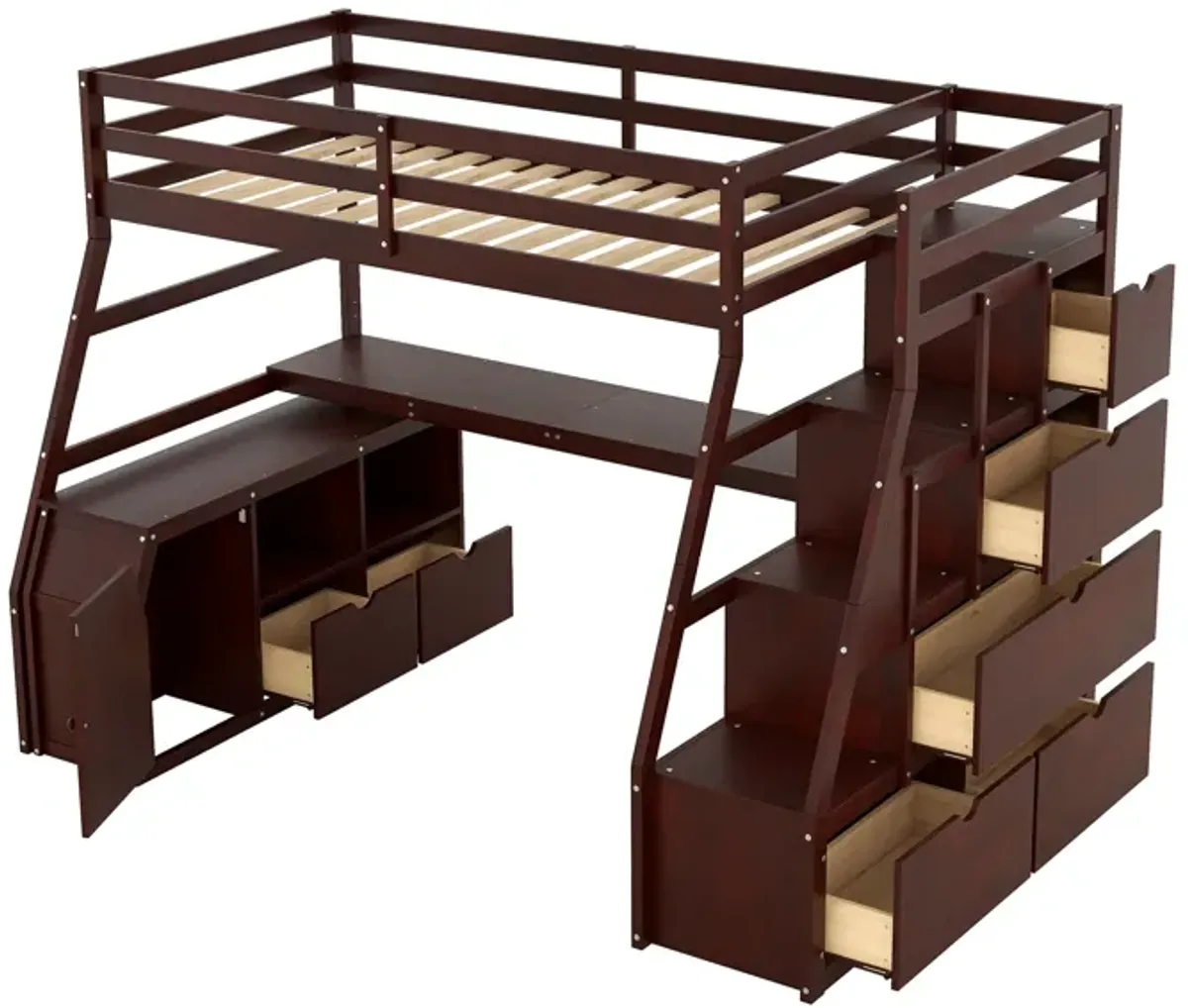 Twin Size Loft Bed With With 7 Drawers 2 Shelves And Desk