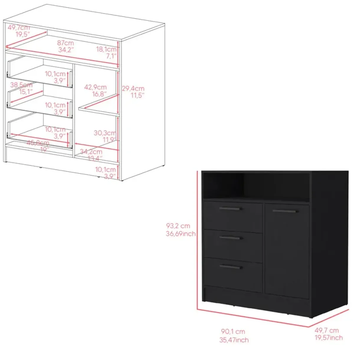 Drawer Dresser Torrey, Bedroom, Black