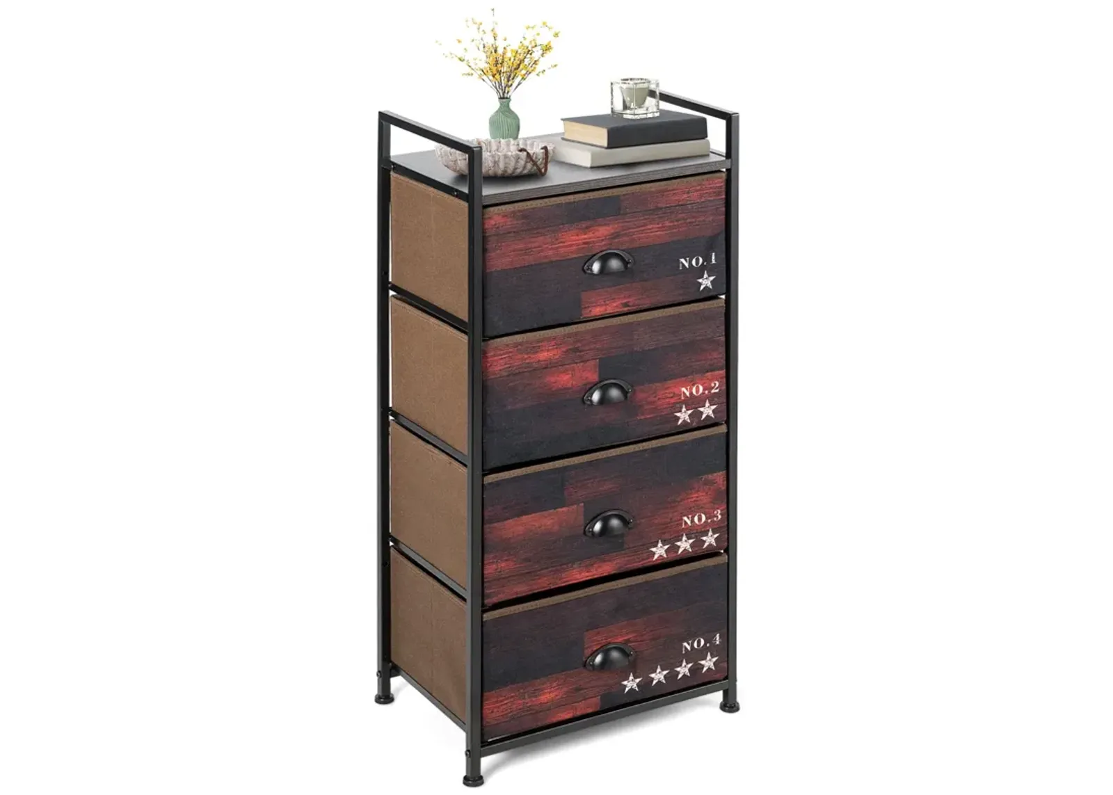 Industrial 4 Fabric Drawers Storage Dresser with Fabric Drawers and Steel Frame