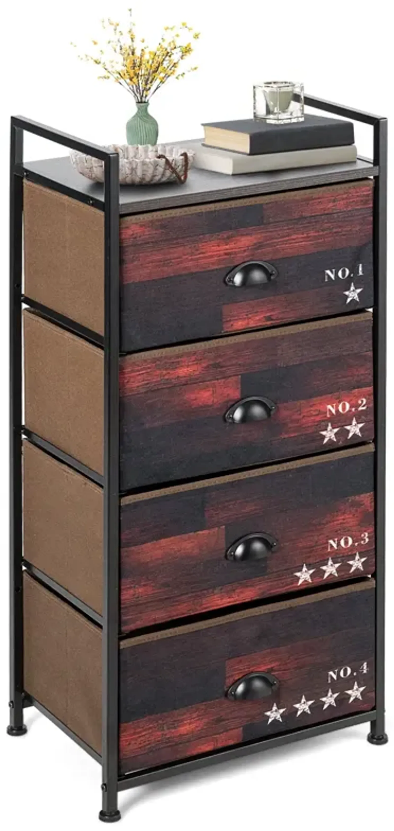 Industrial 4 Fabric Drawers Storage Dresser with Fabric Drawers and Steel Frame