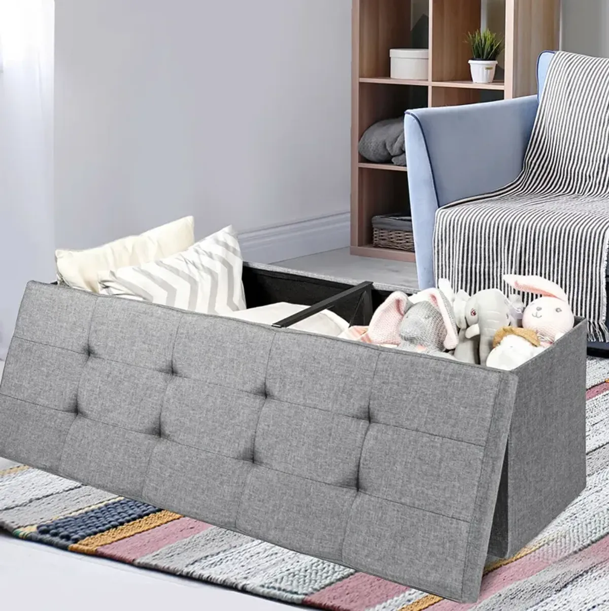 Fabric Folding Storage with Divider Bed End Bench