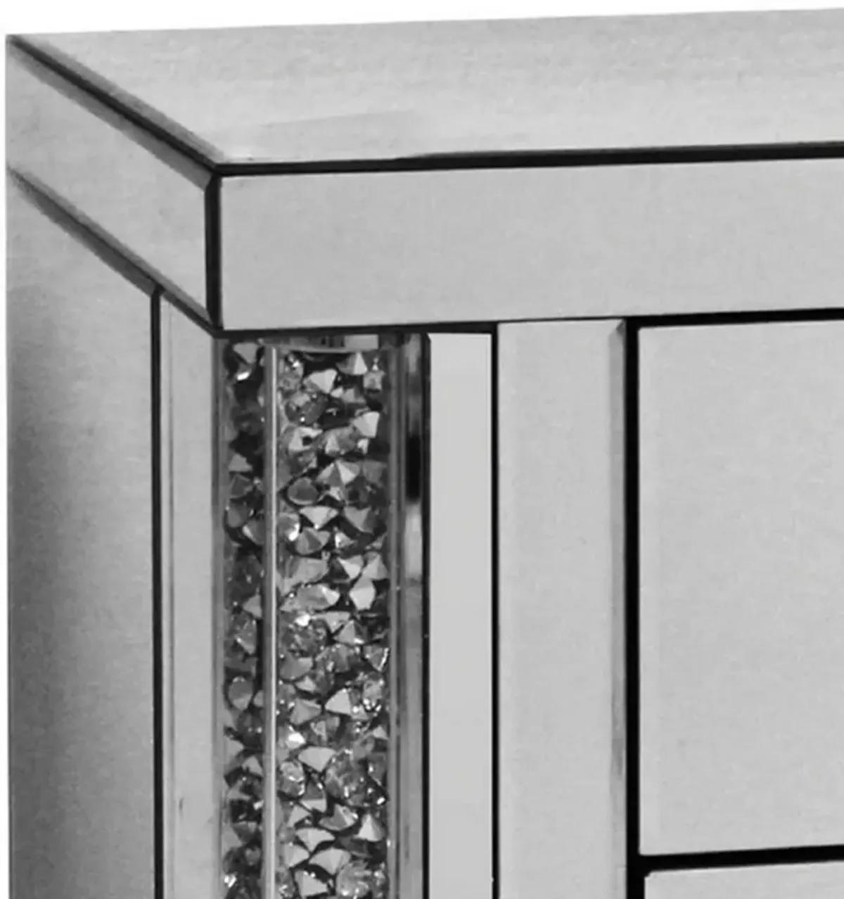 Noe 26 Inch 3 Drawer Accent Table Nightstand, Mirrored, Faux Diamond Inlay, Silver-Benzara