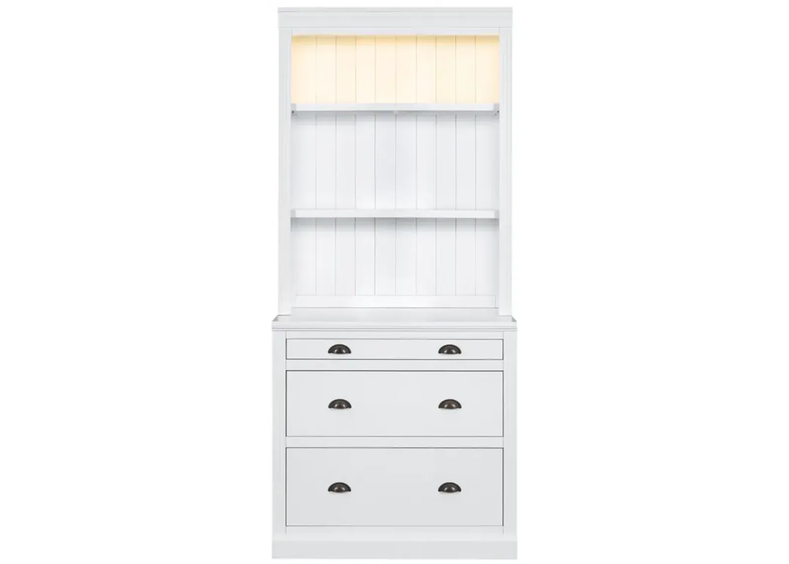 Merax 83.4"Tall Bookshelf with LED Lighting, Modern Bookcase with 3 Drawer and Open Shelves,Storage Bookshelf