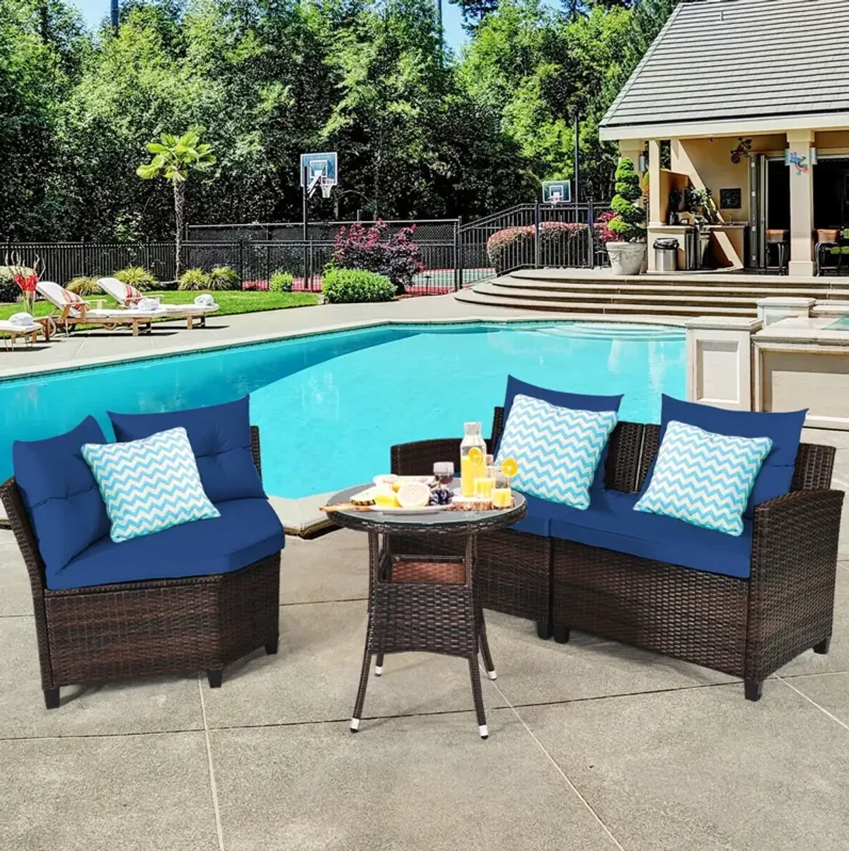 4 Pieces Outdoor Cushioned Rattan Furniture Set