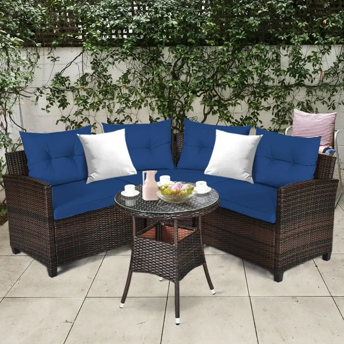 4 Pieces Outdoor Cushioned Rattan Furniture Set