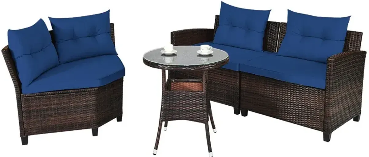 4 Pieces Outdoor Cushioned Rattan Furniture Set